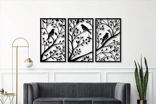 Abstract Leaf Wall Art Set of 3 | Black MDF Botanical Wall Decor