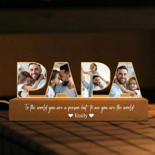 Custom LED Photo Frame , Pinewood & Acrylic | Father's Day Gift