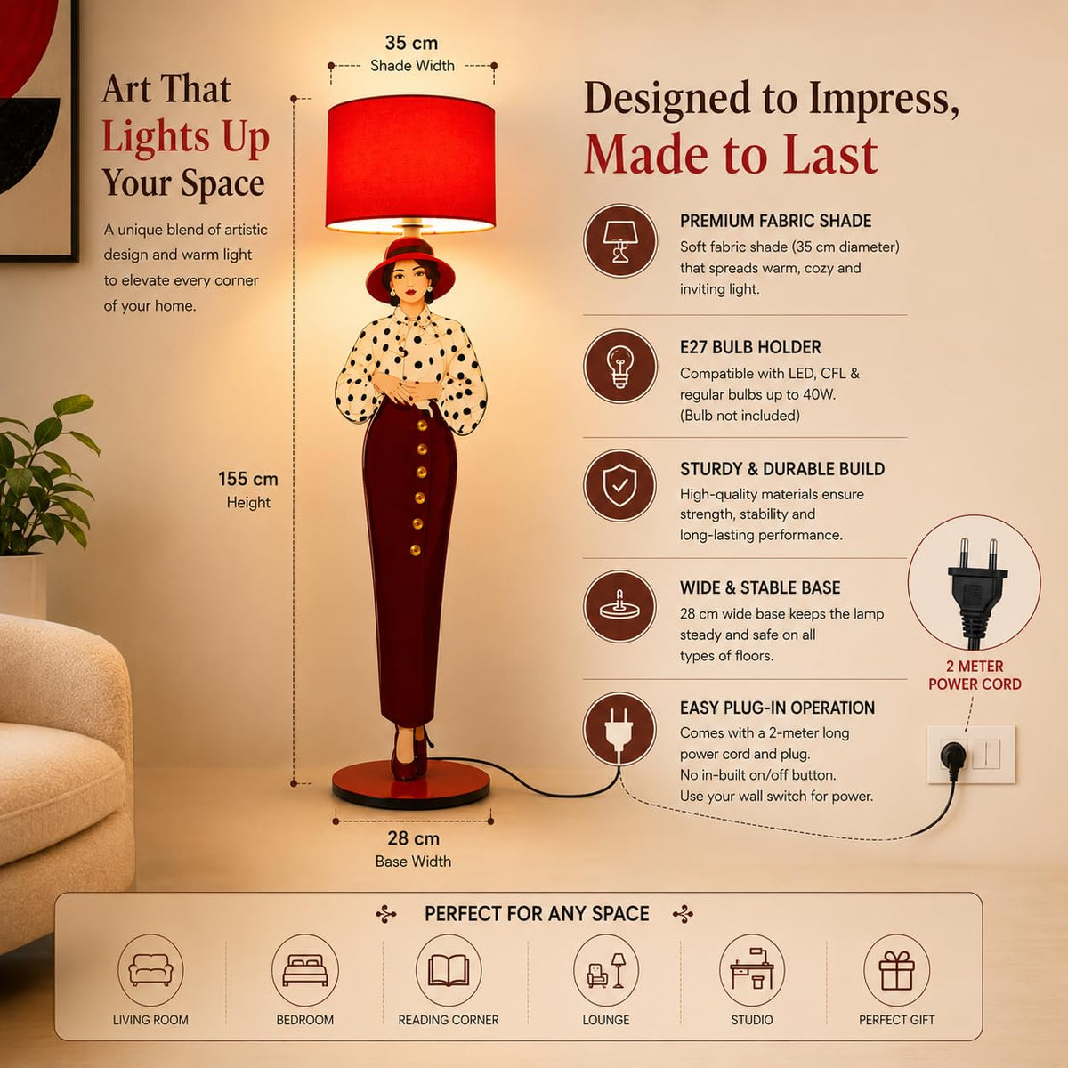 Artistic Red Floor Lamp | Fashion-Inspired Statement Light