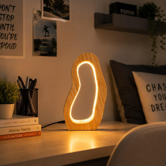 Modern Wooden LED Night Lamp | Warm Ambient Light for Bedroom & Home Decor