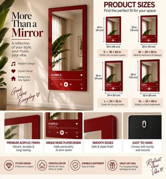 Music Player LED Wall Mirror – Premium Acrylic Room Decor