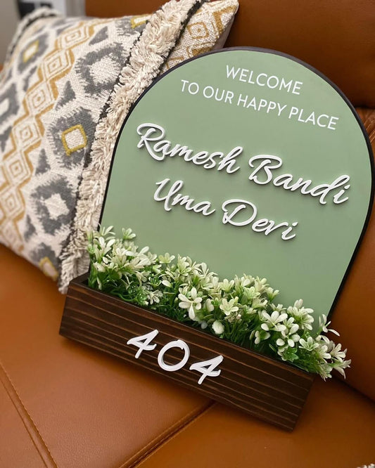 Custom Wooden Name Plate | Arch Design Door Sign
