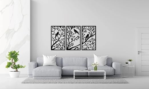 Abstract Leaf Wall Art Set of 3 | Black MDF Botanical Wall Decor