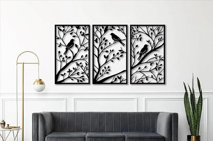 Abstract Leaf Wall Art Set of 3 | Black MDF Botanical Wall Decor
