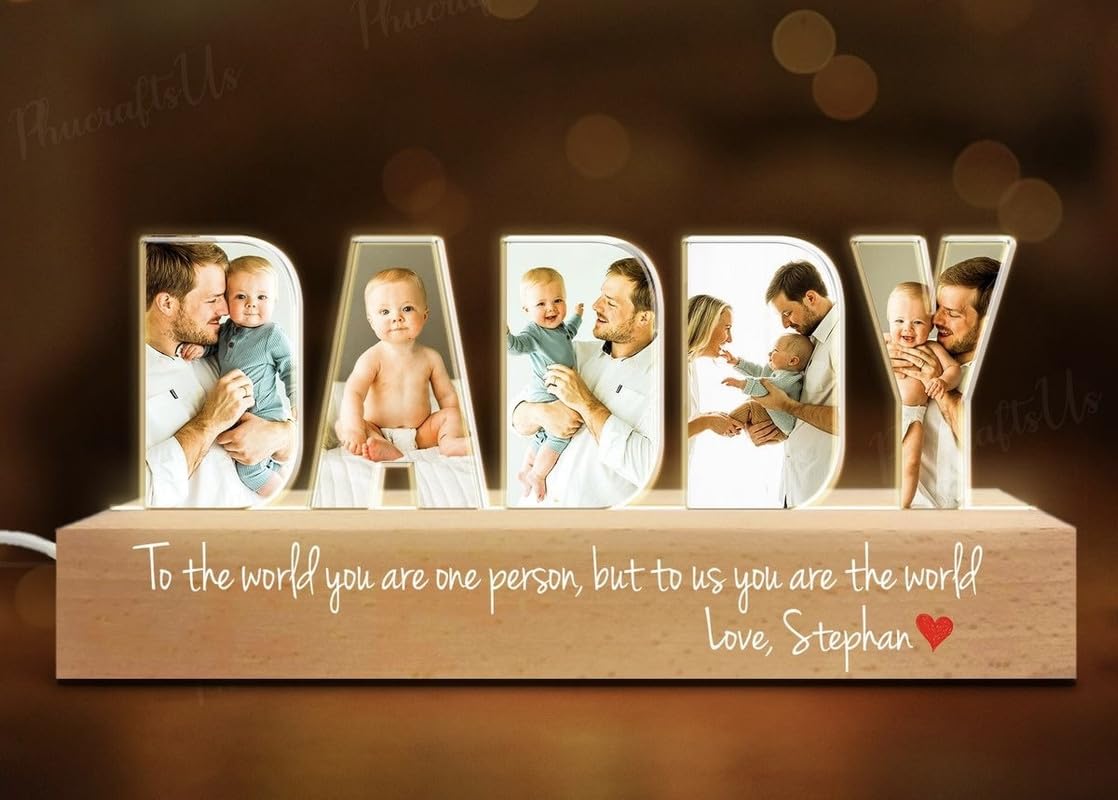 Custom LED Photo Frame , Pinewood & Acrylic | Father's Day Gift