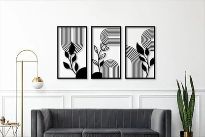 Abstract Leaf Wall Art Set of 3 | Black MDF Botanical Wall Decor