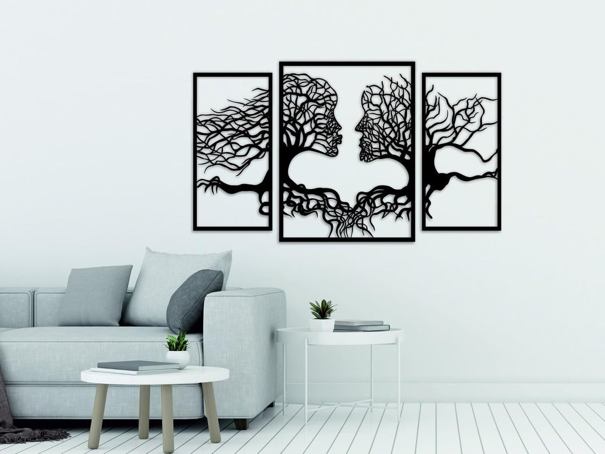 Couple Tree MDF Wall Art | Set of 3 Black Panels