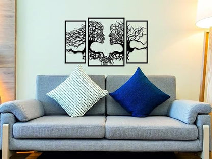 Couple Tree MDF Wall Art | Set of 3 Black Panels