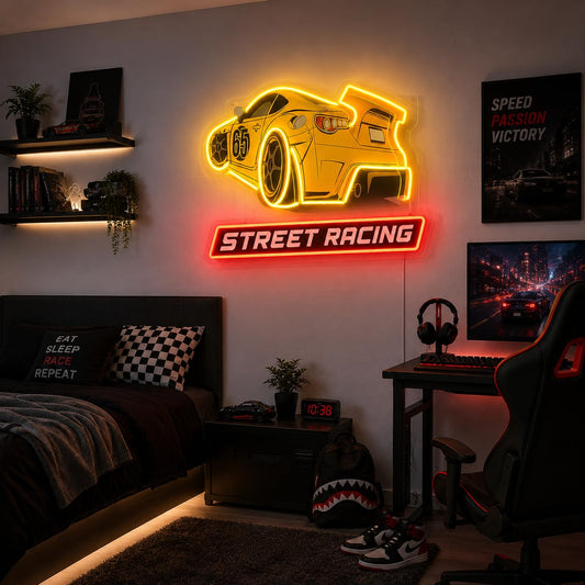 Street Racing LED Neon Sign | Race Car Garage Wall Decor