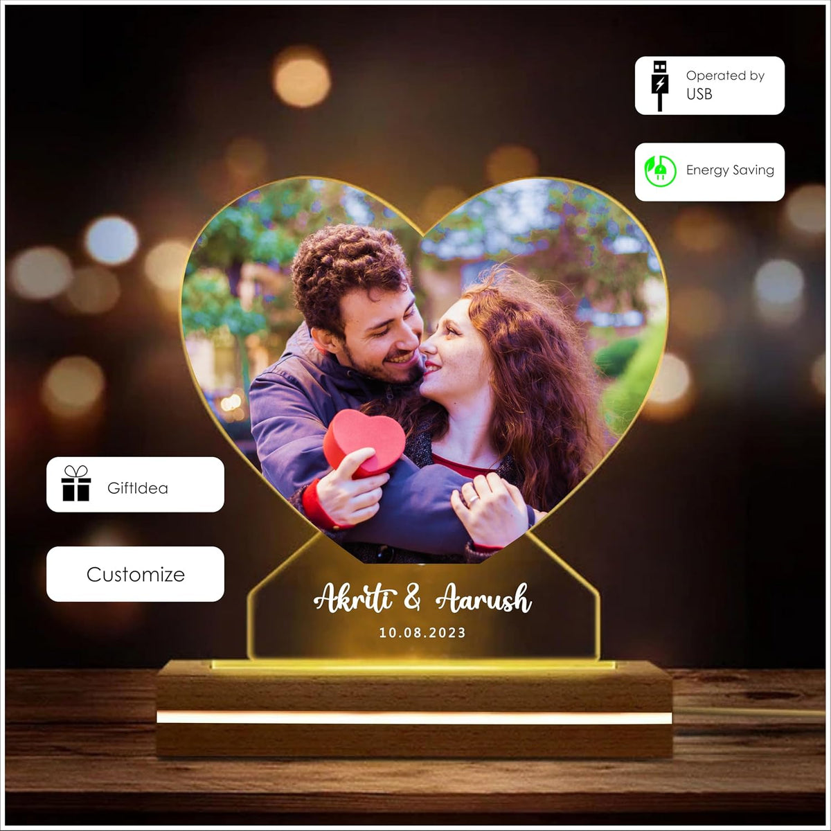 Cupid Love | Personalised Heart LED Photo Lamp for Couples
