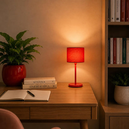 Red Table Lamp | Modern Fabric Shade Bedside Light