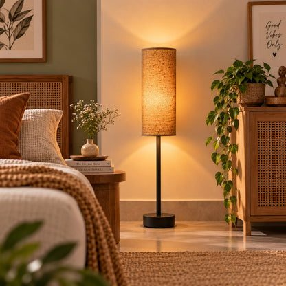 Black Floor Lamp | Modern Fabric Shade Standing Light