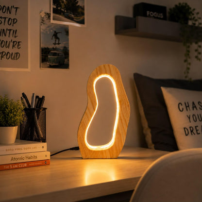 Modern Wooden LED Night Lamp | Warm Ambient Light for Bedroom & Home Decor