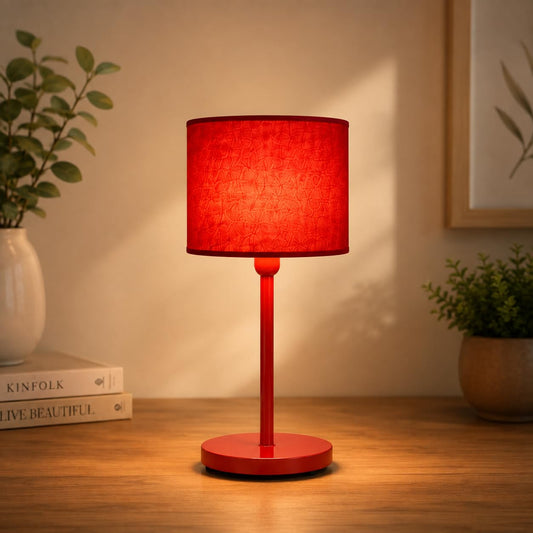 Red Table Lamp | Modern Fabric Shade Bedside Light