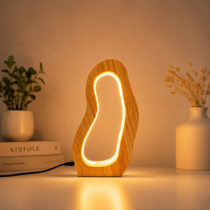 Modern Wooden LED Night Lamp | Warm Ambient Light for Bedroom & Home Decor