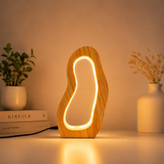 Modern Wooden LED Night Lamp | Warm Ambient Light for Bedroom & Home Decor