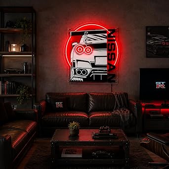 Nissan GT-R Neon Wall Sign – Red LED Acrylic Backlit Car Art