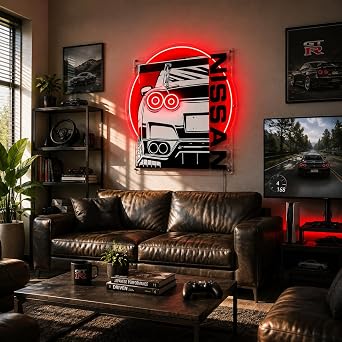 Nissan GT-R Neon Wall Sign – Red LED Acrylic Backlit Car Art