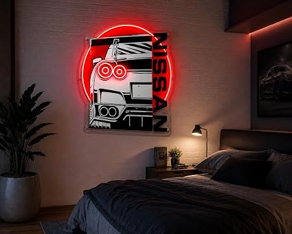 Nissan GT-R Neon Wall Sign – Red LED Acrylic Backlit Car Art