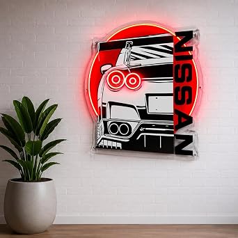 Nissan GT-R Neon Wall Sign – Red LED Acrylic Backlit Car Art