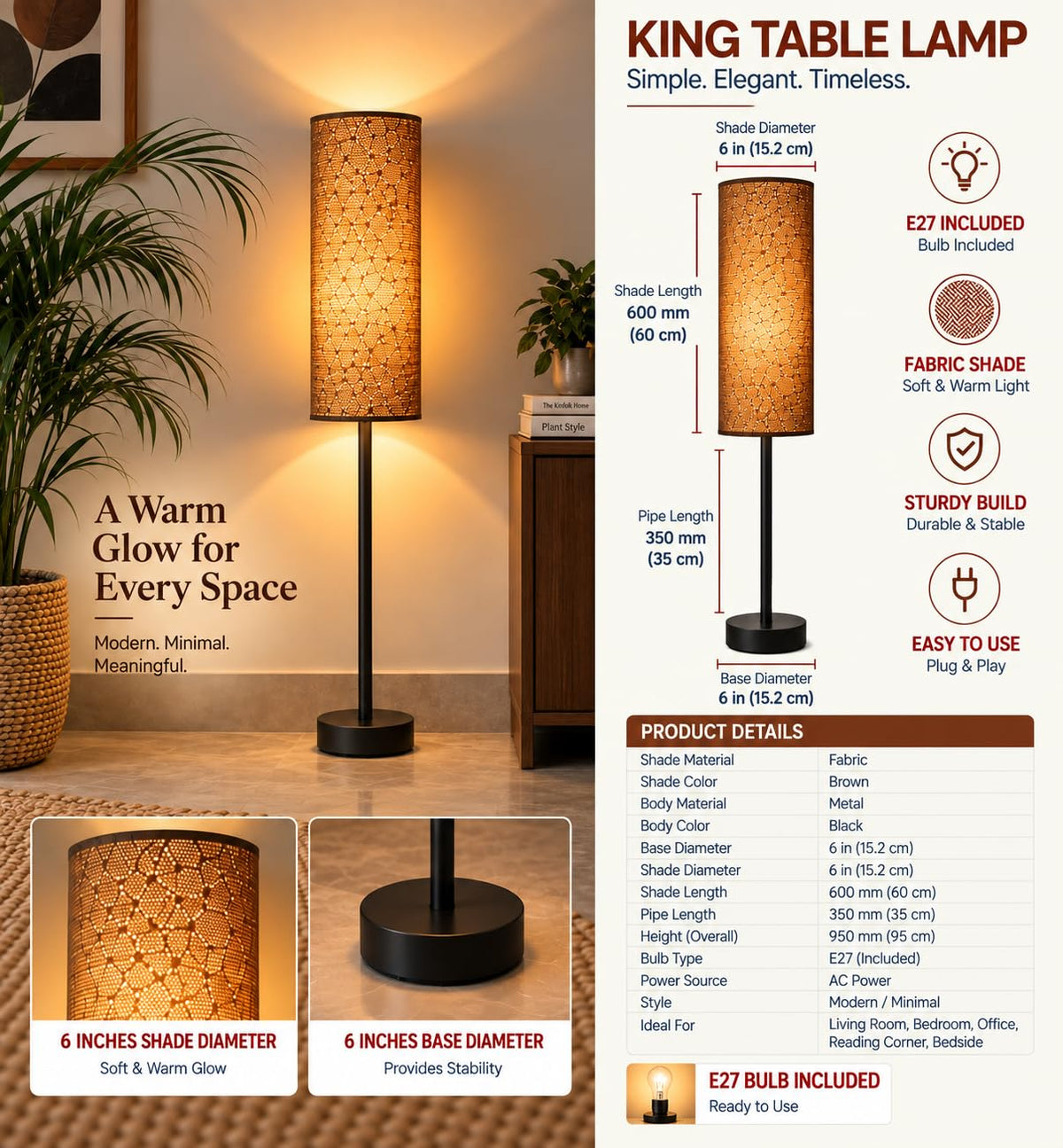 Black Floor Lamp | Modern Fabric Shade Standing Light