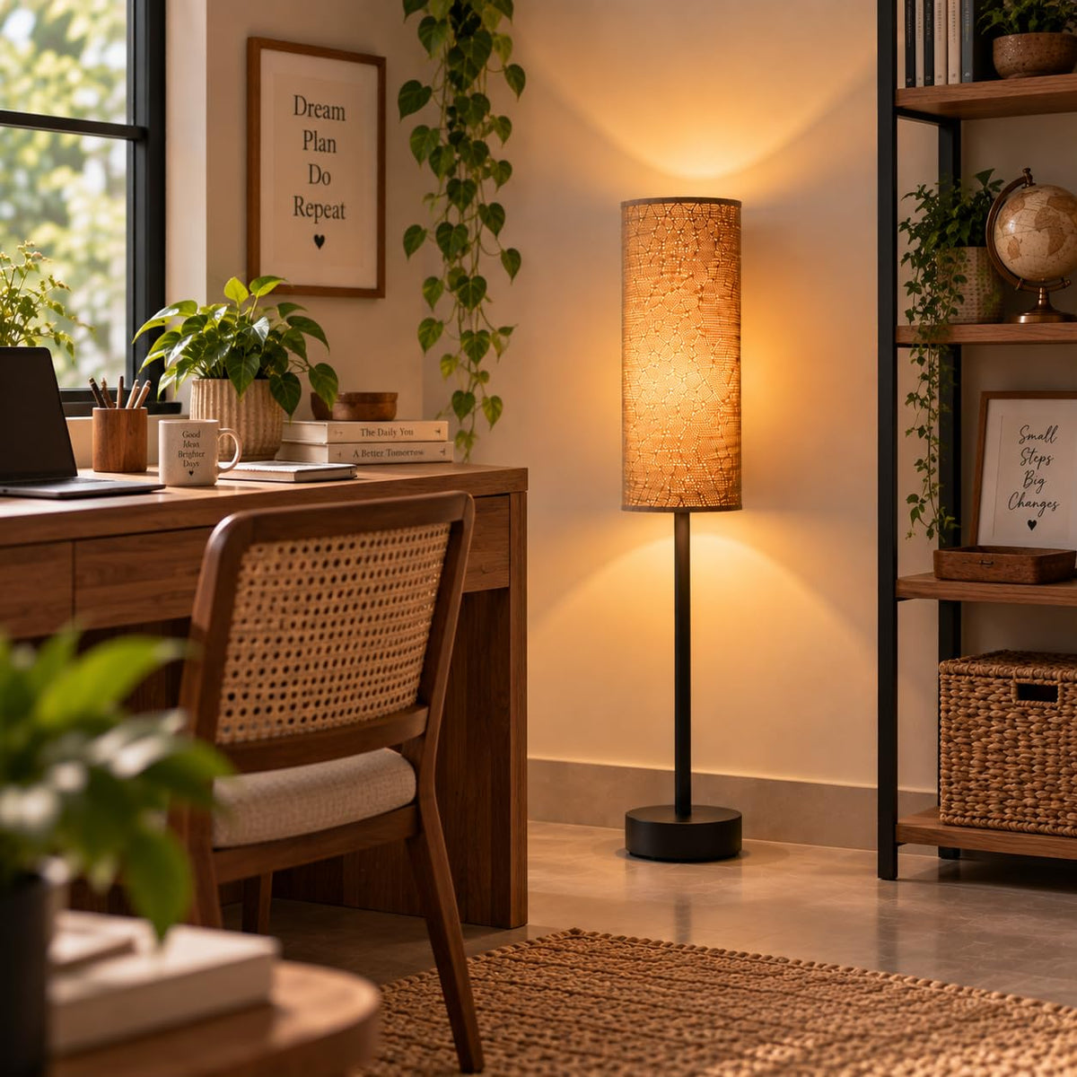 Black Floor Lamp | Modern Fabric Shade Standing Light