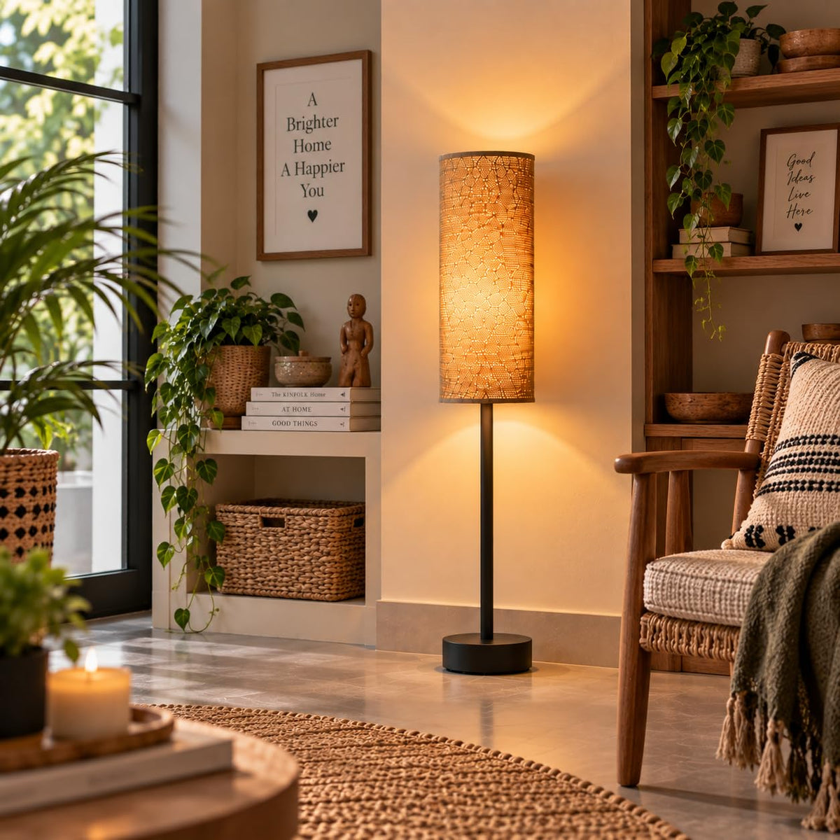 Black Floor Lamp | Modern Fabric Shade Standing Light