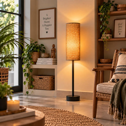 Black Floor Lamp | Modern Fabric Shade Standing Light