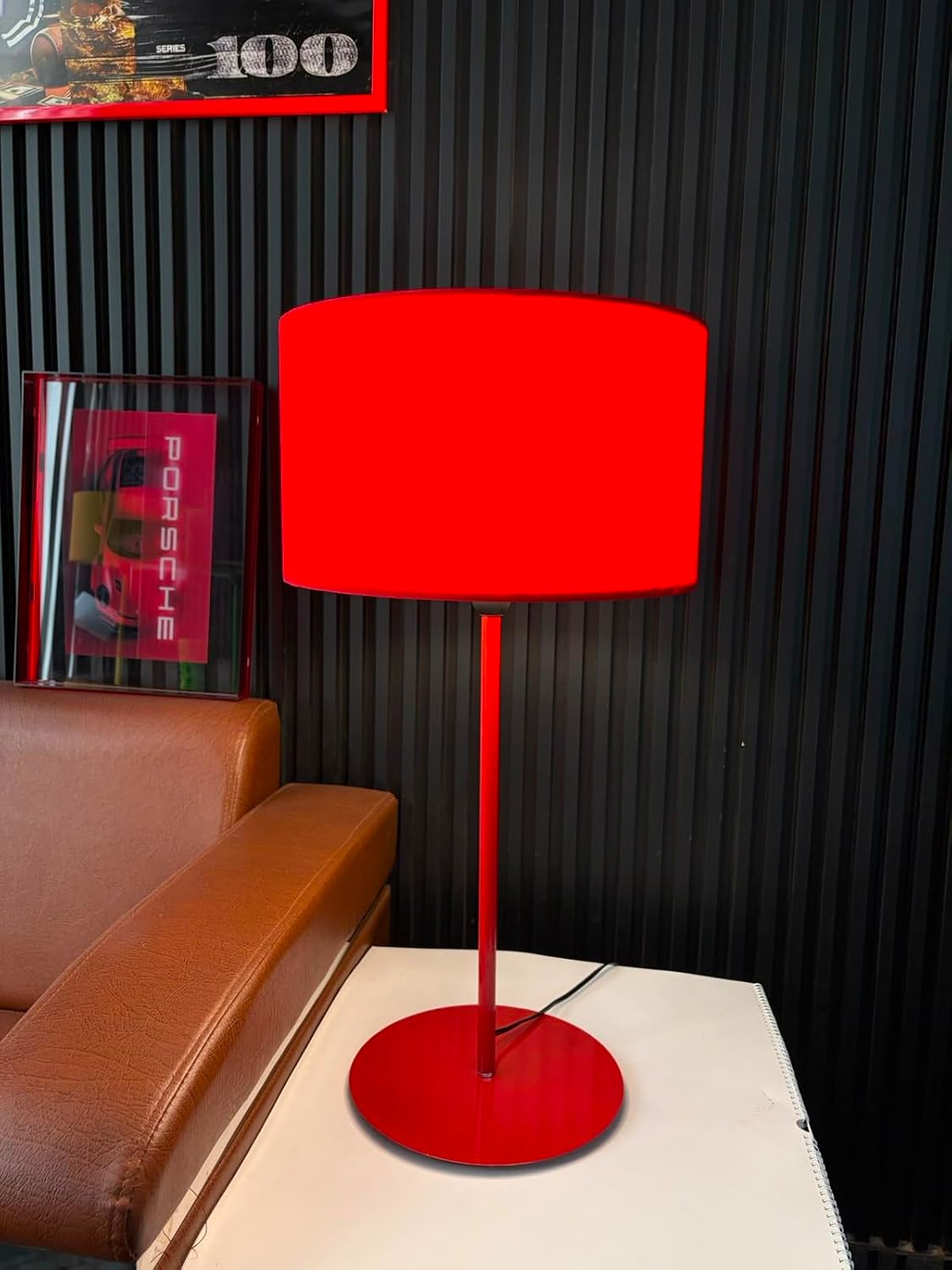 Red Table Lamp | Modern Fabric Shade Bedside Light