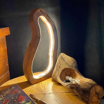 Modern Wooden LED Night Lamp | Warm Ambient Light for Bedroom & Home Decor