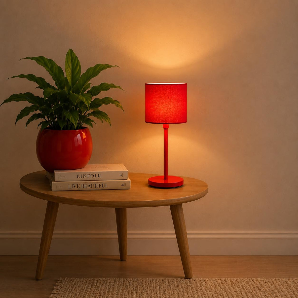 Red Table Lamp | Modern Fabric Shade Bedside Light