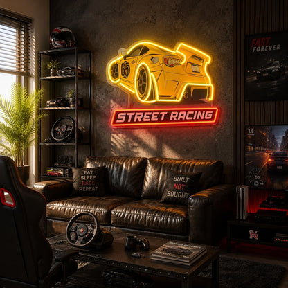 Street Racing LED Neon Sign | Race Car Garage Wall Decor