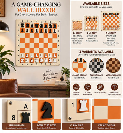 3D Magnetic Chess Wall Decor | Wall-Mounted Chess Board with Magnetic Pieces